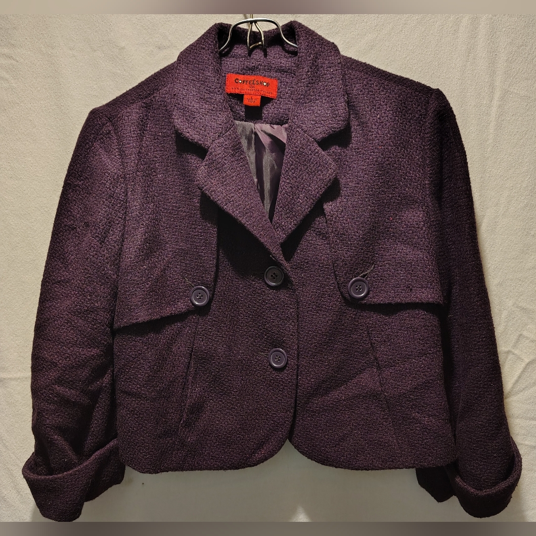 Coffee Shop Red New York Purple Tweed Blazer Jacket Size Large